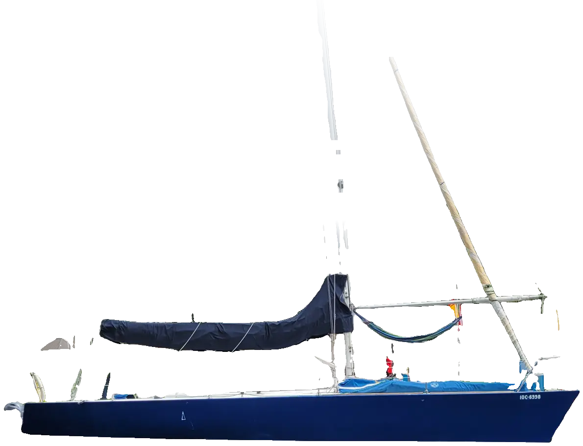 Mr JumpA, a navy blue 38 foot racing sloop, alongside at Oromocto